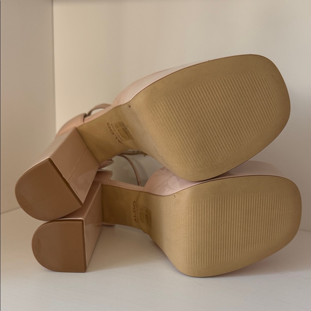 Aldo Nude Patent Platform Block Heel Pumps with‎ Ankle Strap - Picture 10 of 10